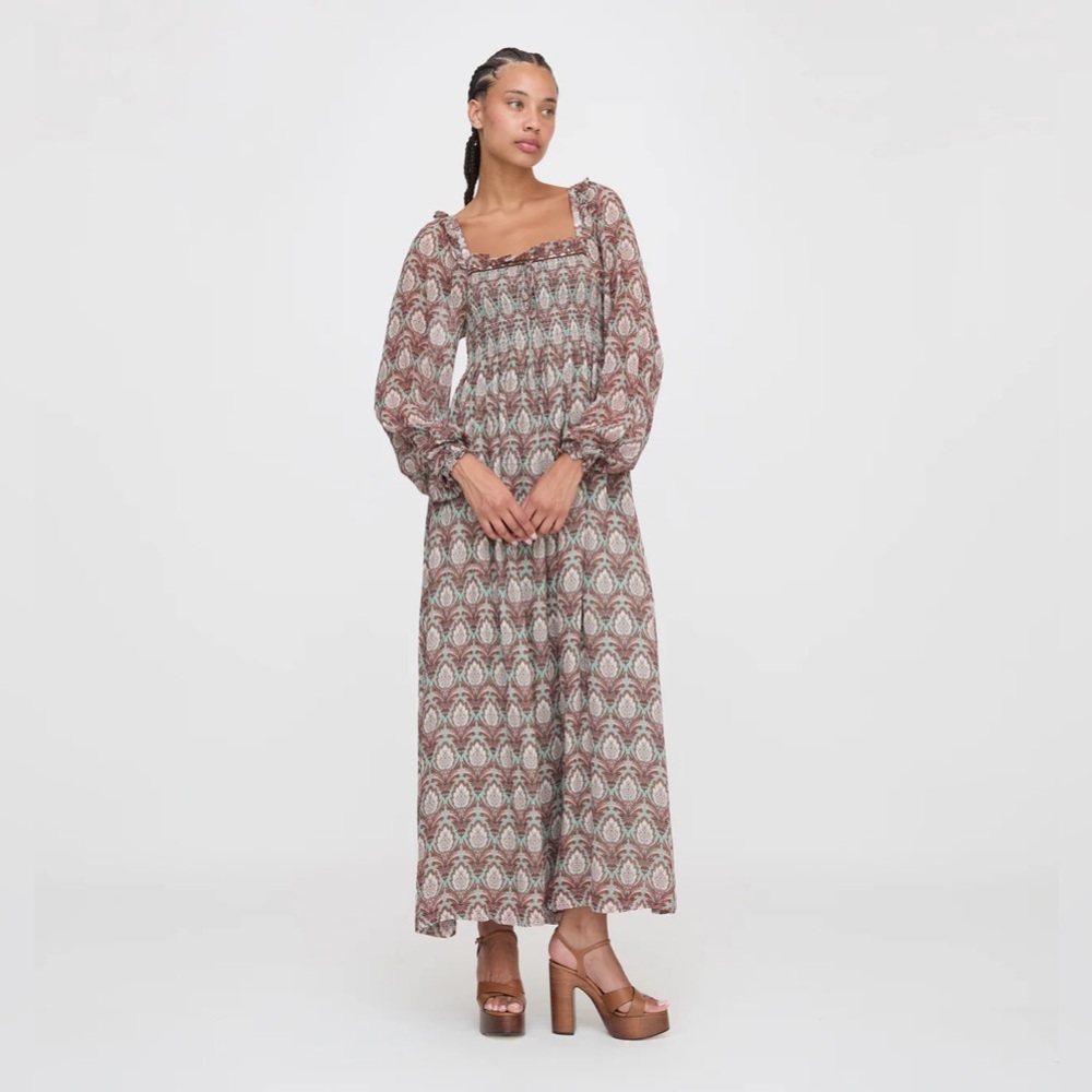 Hill House Scarlett Long Sleeve Nap Dress in Sage Pinecone XXS